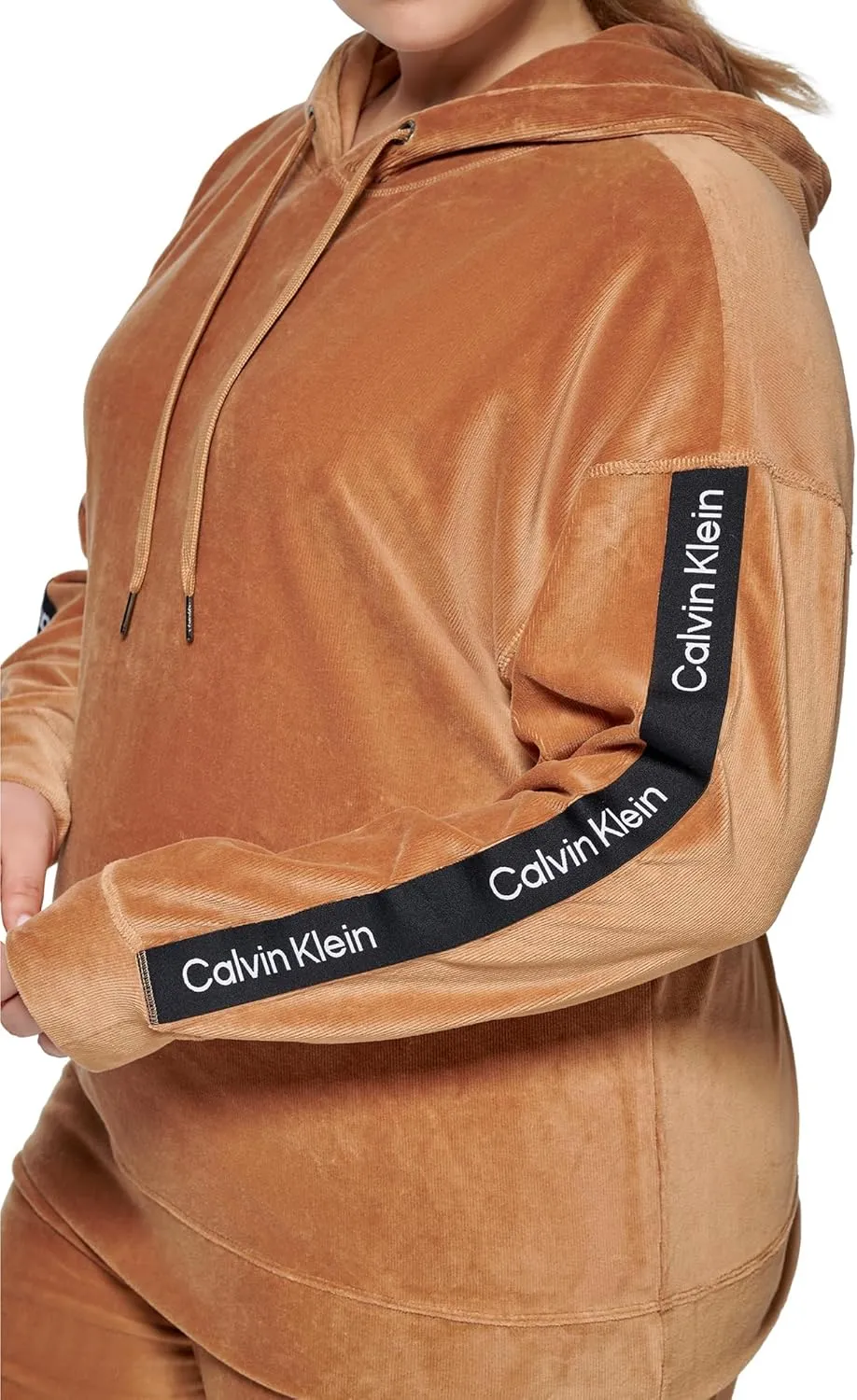 Calvin Klein womens Logo Tape Micro Rib Velour Pullover