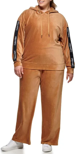 Calvin Klein womens Logo Tape Micro Rib Velour Pullover