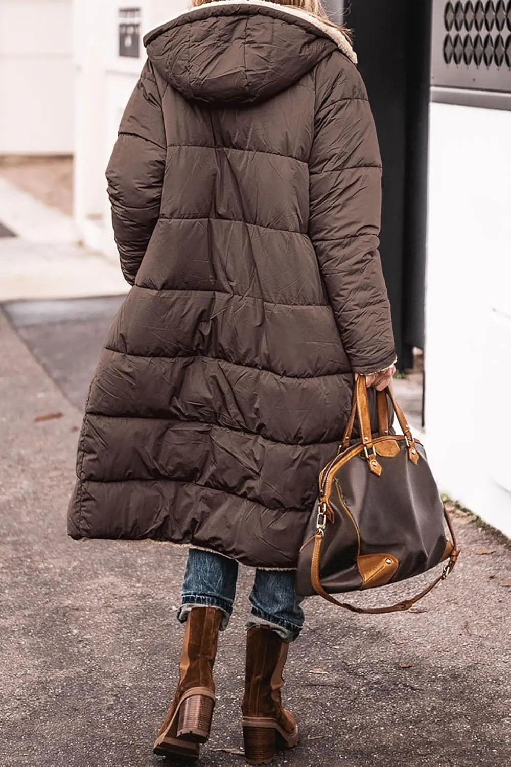 Canbebig Women 2023 Warm Winter Coats Reversible Sherpa Fleece Puffer Jackets Hooded Outerwear Thicken Warm Fashion Overcoat