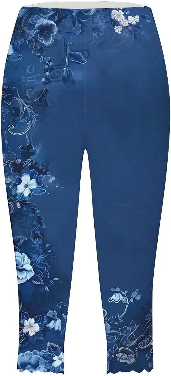 Capri for Women Summer Cropped High Waist Yoga Capris Comfy Stretchy Leggings Casual Knee Length Compression Pants