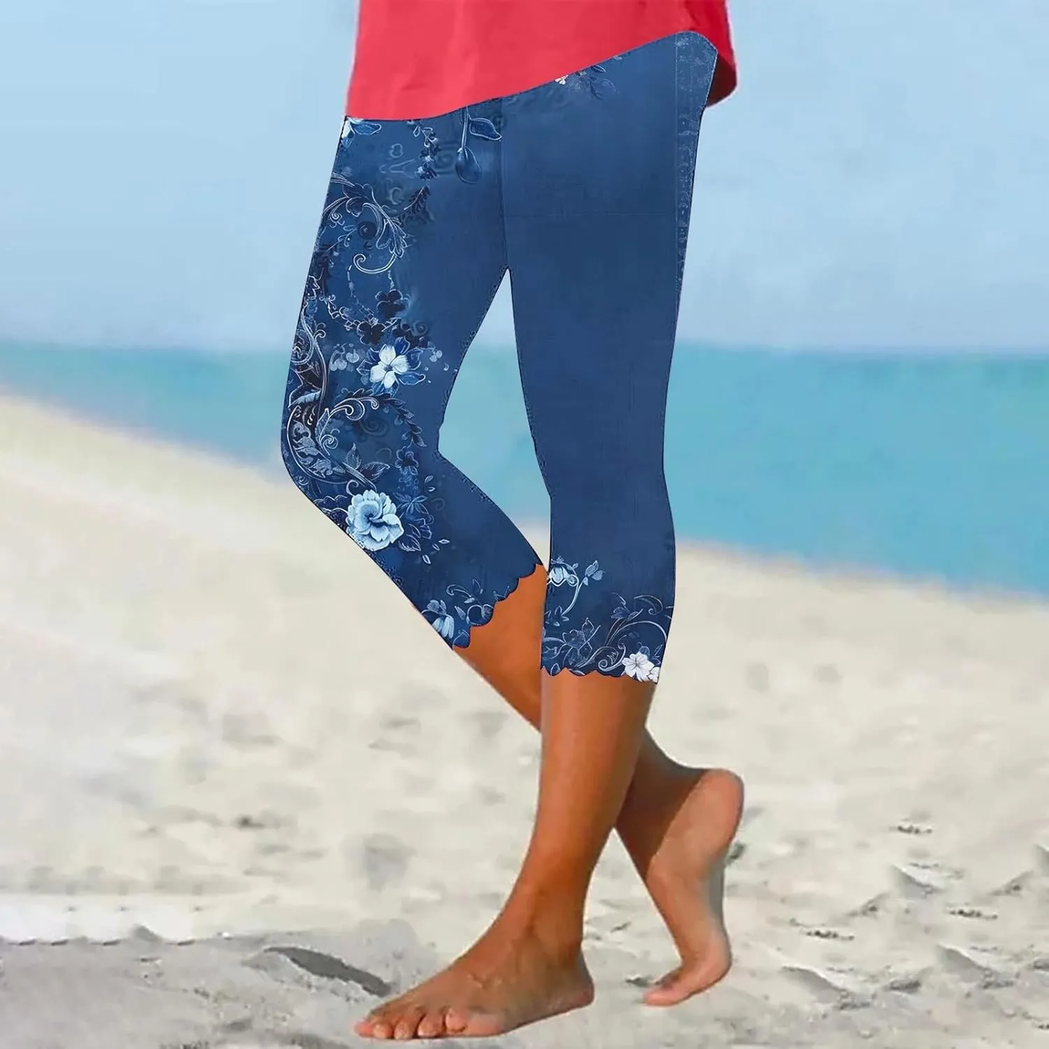 Capri for Women Summer Cropped High Waist Yoga Capris Comfy Stretchy Leggings Casual Knee Length Compression Pants