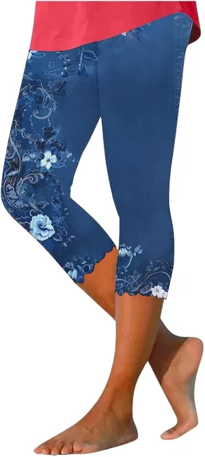Capri for Women Summer Cropped High Waist Yoga Capris Comfy Stretchy Leggings Casual Knee Length Compression Pants