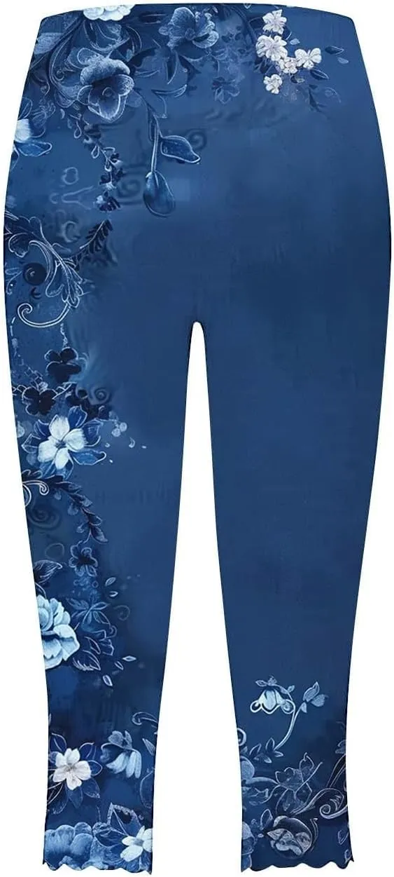 Capri for Women Summer Cropped High Waist Yoga Capris Comfy Stretchy Leggings Casual Knee Length Compression Pants