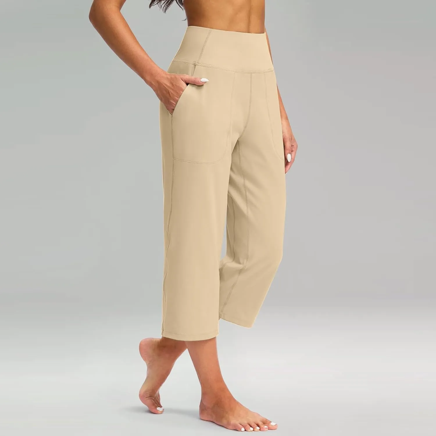 Capri Yoga Pants for Women High Waisted Tummy Control Summer Wide Leg Lounge Running Jogger Ladies Capris with Pocket