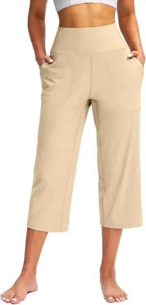 Capri Yoga Pants for Women High Waisted Tummy Control Summer Wide Leg Lounge Running Jogger Ladies Capris with Pocket
