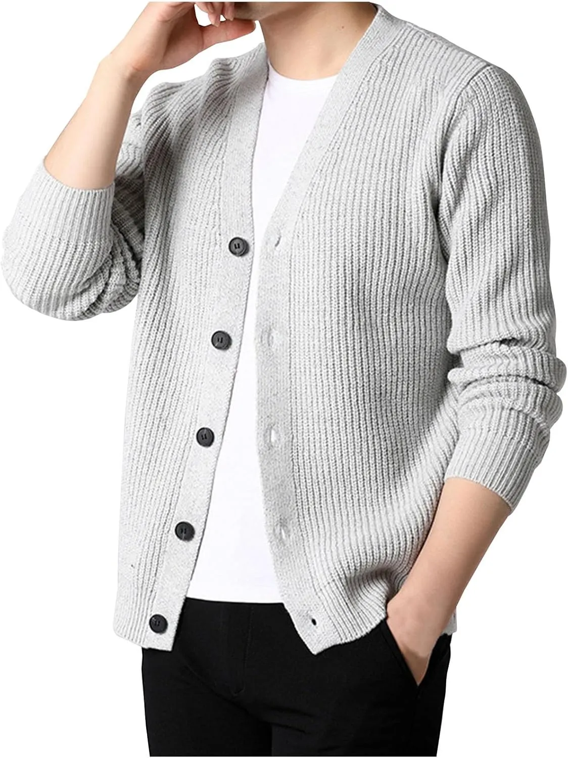 Cardigan for Men V Neck Cardigan Sweater Casual Lightweight Button Down Knitted Warm Fall Winter Cardigan Sweaters