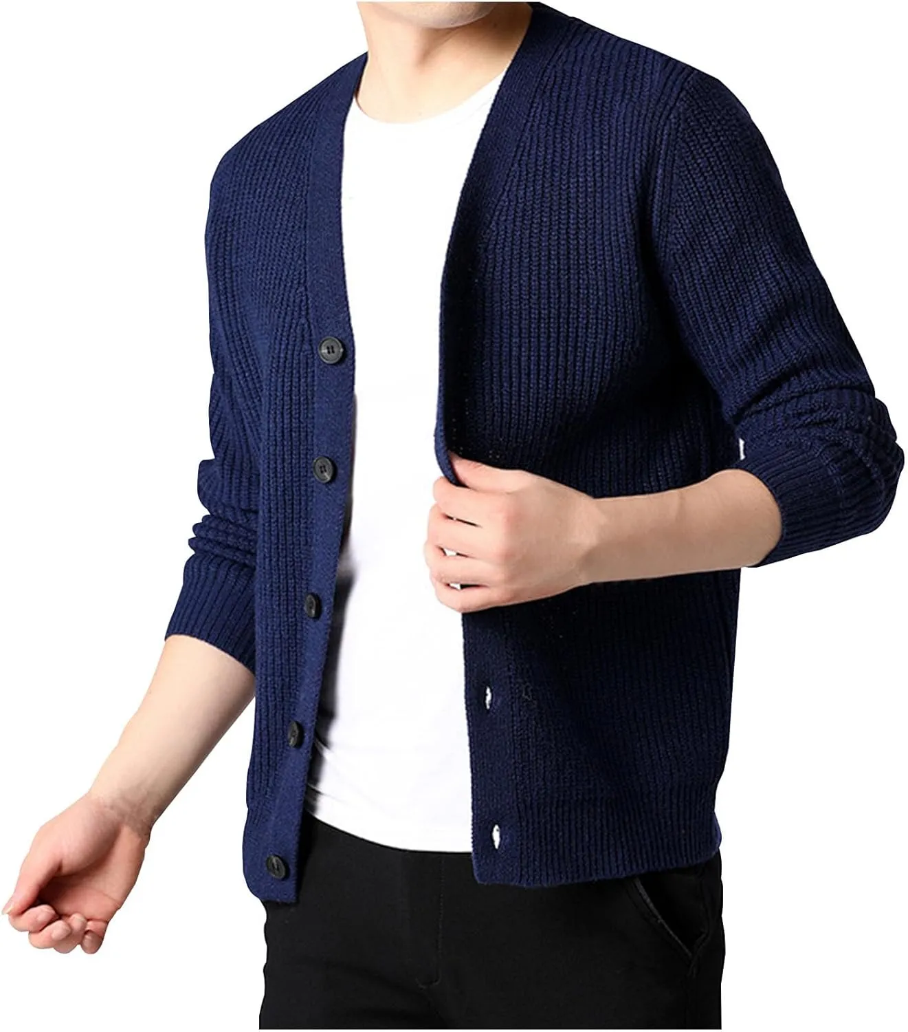 Cardigan for Men V Neck Cardigan Sweater Casual Lightweight Button Down Knitted Warm Fall Winter Cardigan Sweaters