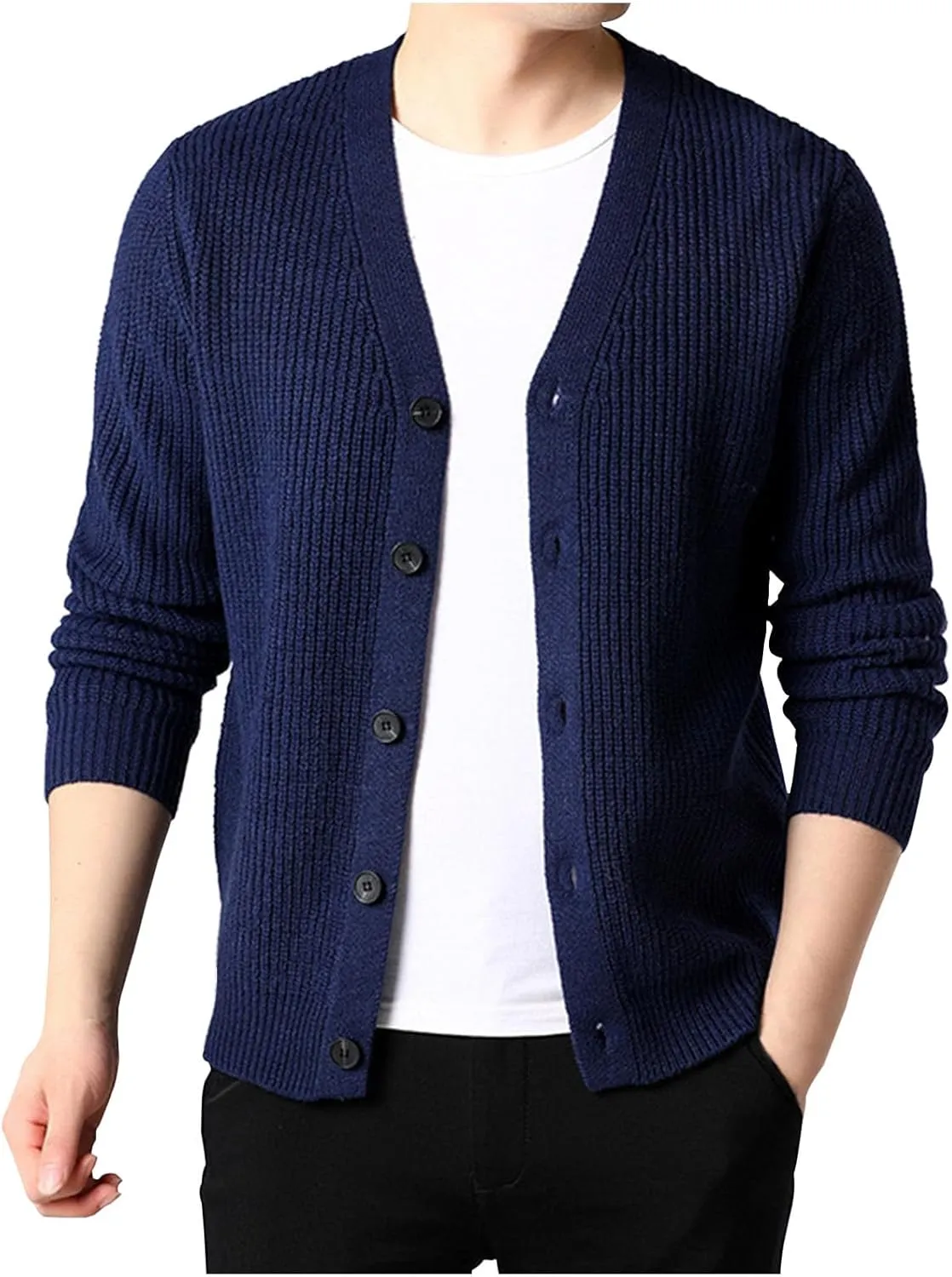 Cardigan for Men V Neck Cardigan Sweater Casual Lightweight Button Down Knitted Warm Fall Winter Cardigan Sweaters