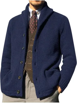 Cardigan Men with Buttons Knit Lapel Men Cardigan Sweater Thick Warm Loose Winter Cardigan
