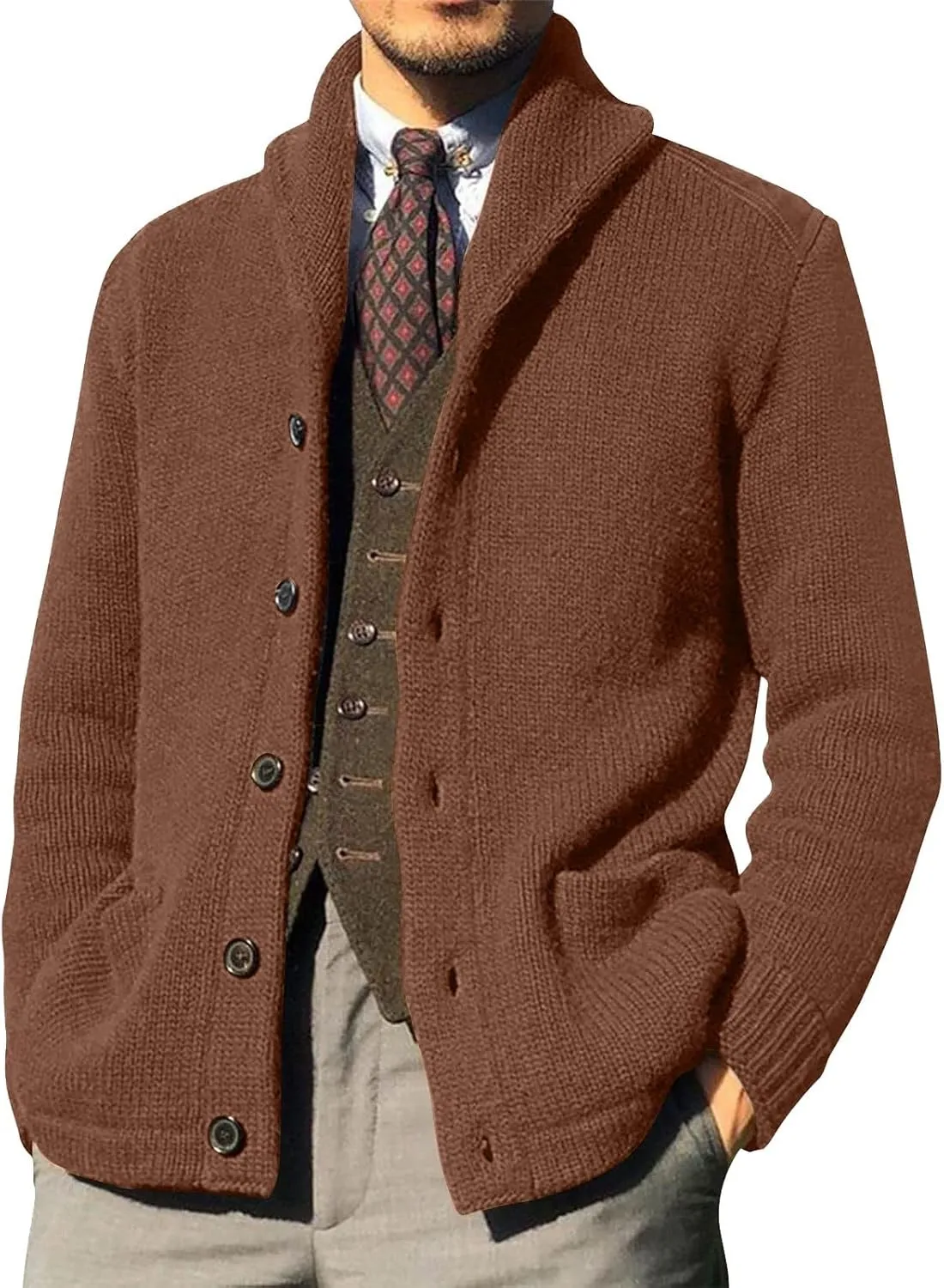 Cardigan Men with Buttons Knit Lapel Men Cardigan Sweater Thick Warm Loose Winter Cardigan