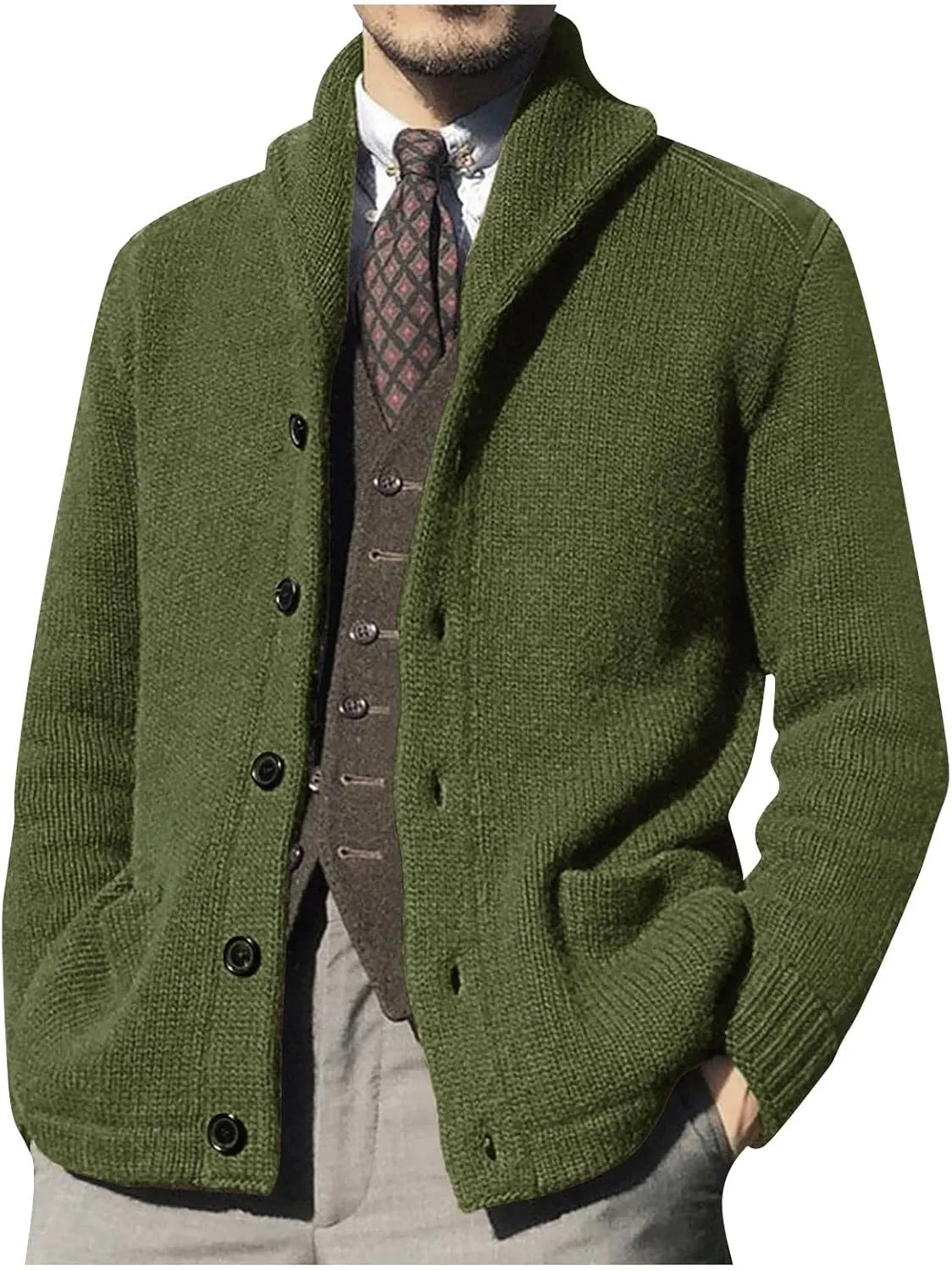 Cardigan Men with Buttons Knit Lapel Men Cardigan Sweater Thick Warm Loose Winter Cardigan
