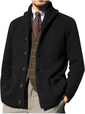 Cardigan Men with Buttons Knit Lapel Men Cardigan Sweater Thick Warm Loose Winter Cardigan