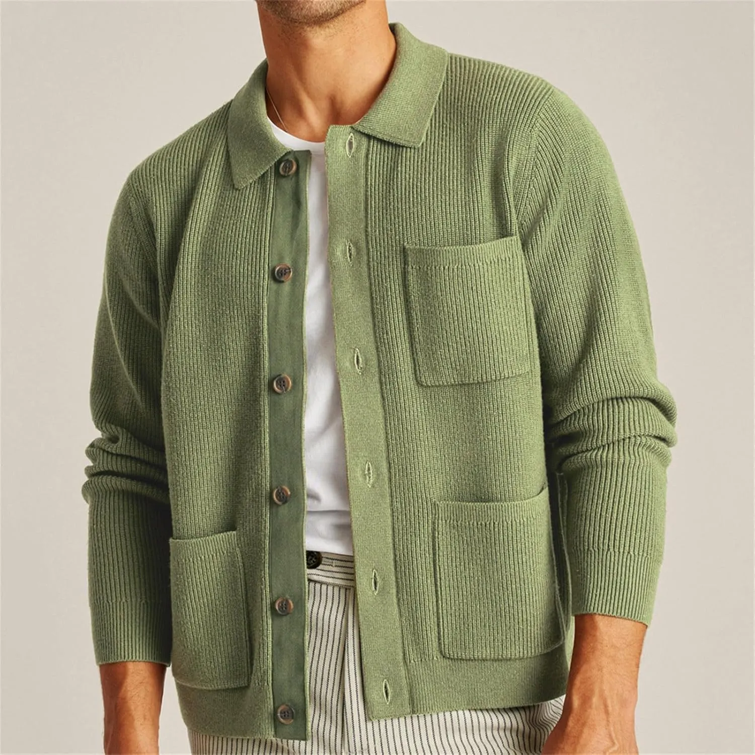 Cardigan Sweater for Men Long Sleeve Knitted Cardigan Button Down Sweater Lapel Collar Casual Outerwear Cardigan Tops