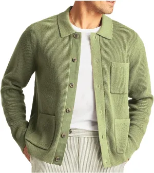 Cardigan Sweater for Men Long Sleeve Knitted Cardigan Button Down Sweater Lapel Collar Casual Outerwear Cardigan Tops