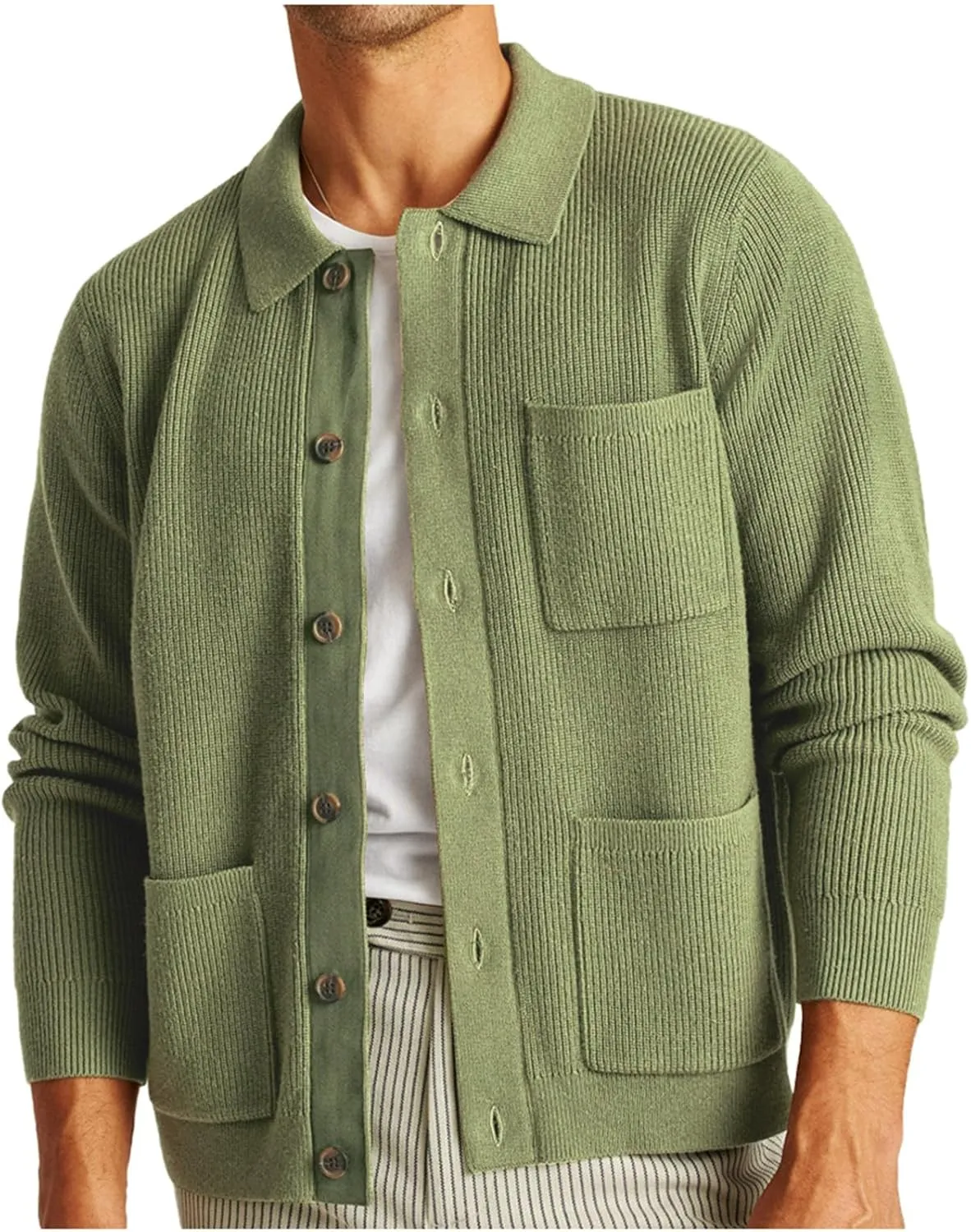Cardigan Sweater for Men Long Sleeve Knitted Cardigan Button Down Sweater Lapel Collar Casual Outerwear Cardigan Tops