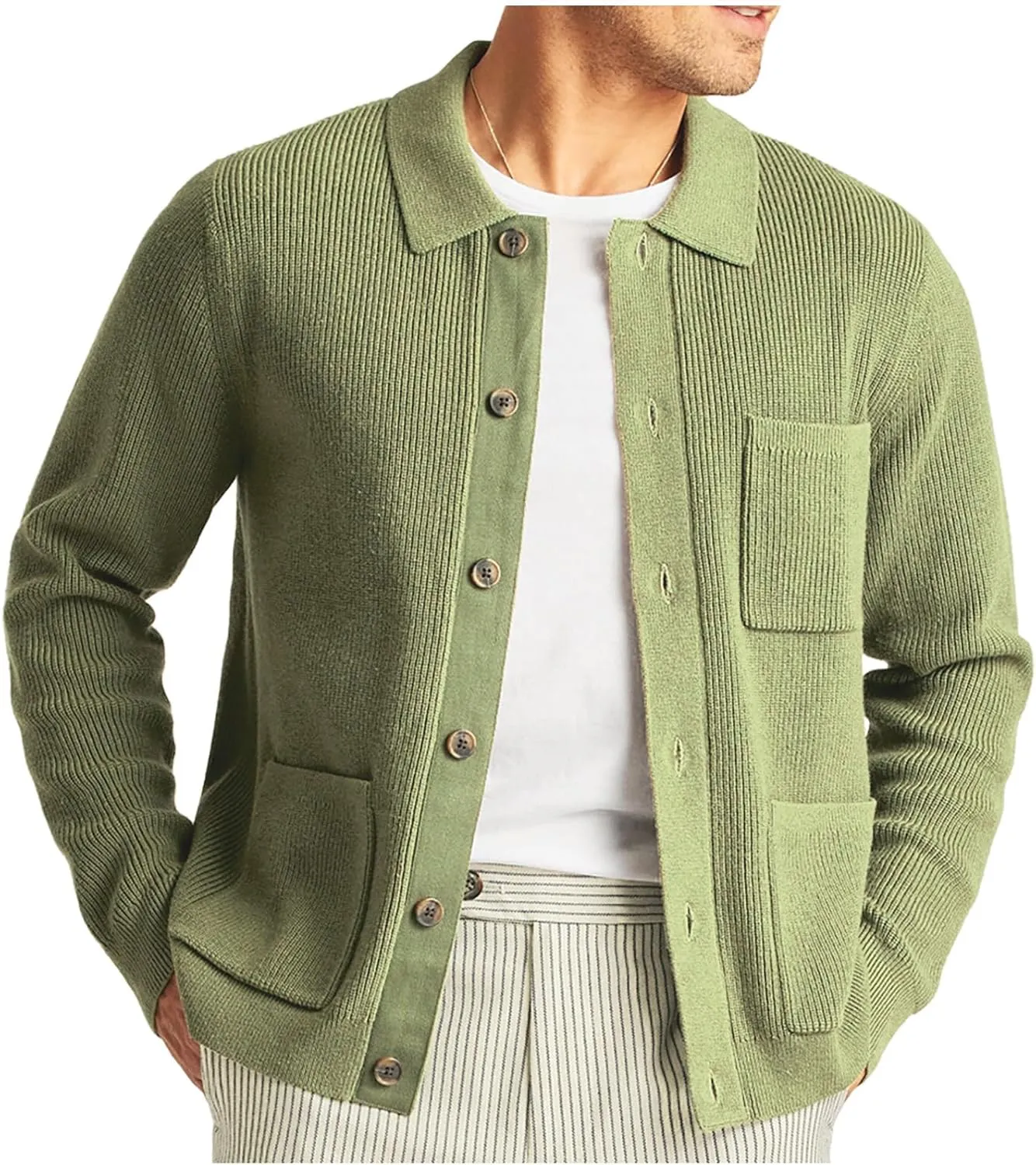 Cardigan Sweater for Men Long Sleeve Knitted Cardigan Button Down Sweater Lapel Collar Casual Outerwear Cardigan Tops