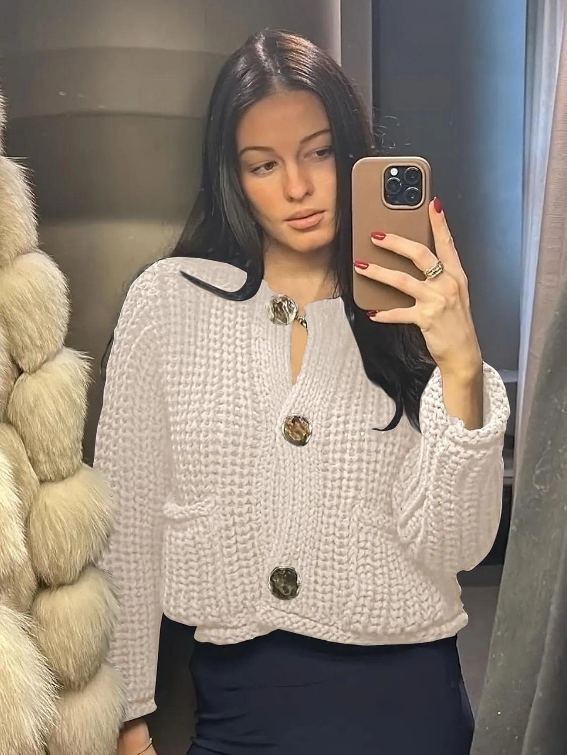 Cardigan Sweaters for Women Chunky Cropped Cardigan Sweater Open Front Button Down Knit Cardigan Sweater