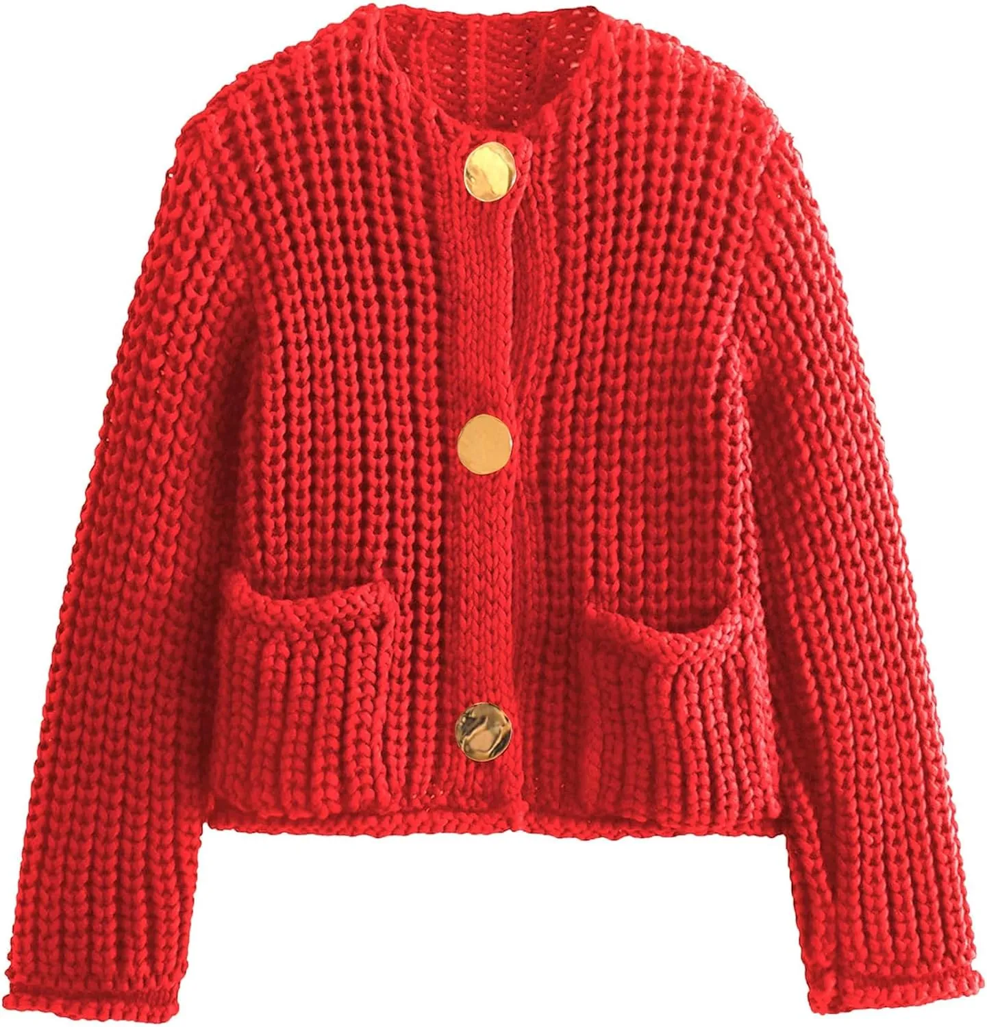 Cardigan Sweaters for Women Chunky Cropped Cardigan Sweater Open Front Button Down Knit Cardigan Sweater
