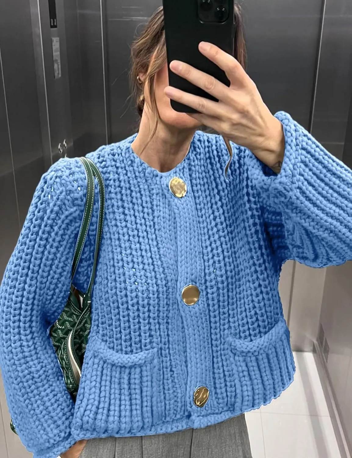 Cardigan Sweaters for Women Chunky Cropped Cardigan Sweater Open Front Button Down Knit Cardigan Sweater