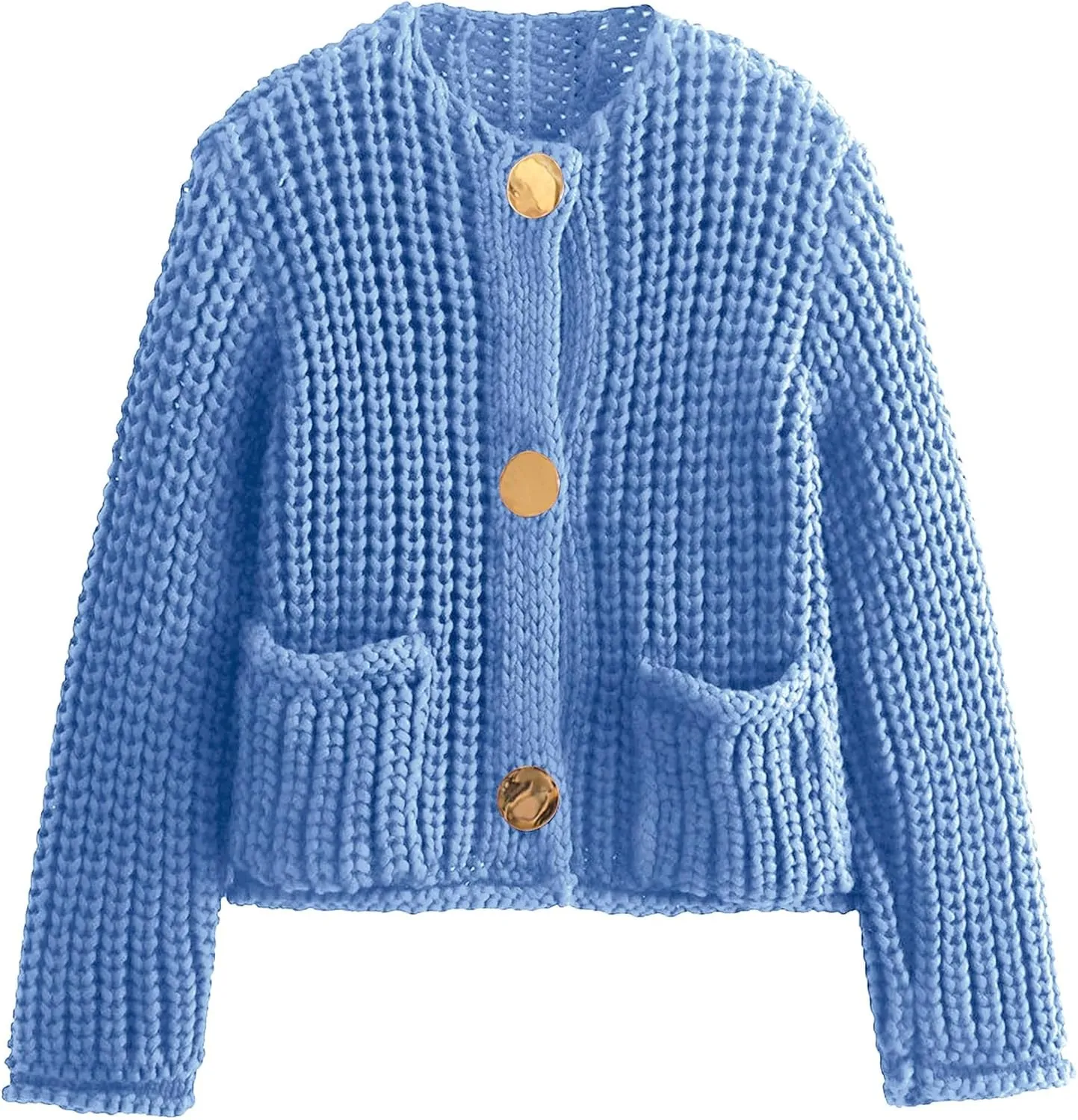 Cardigan Sweaters for Women Chunky Cropped Cardigan Sweater Open Front Button Down Knit Cardigan Sweater
