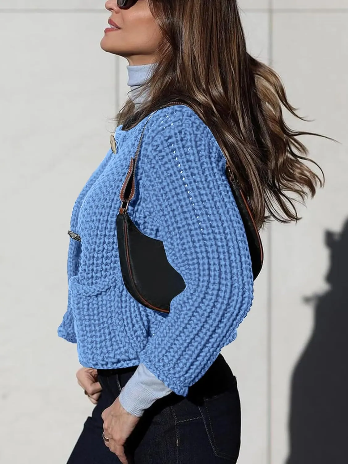 Cardigan Sweaters for Women Chunky Cropped Cardigan Sweater Open Front Button Down Knit Cardigan Sweater