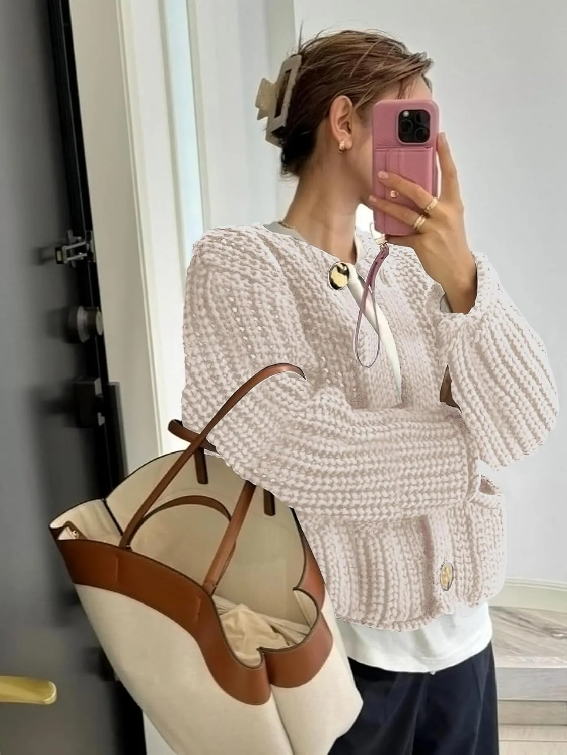 Cardigan Sweaters for Women Chunky Cropped Cardigan Sweater Open Front Button Down Knit Cardigan Sweater