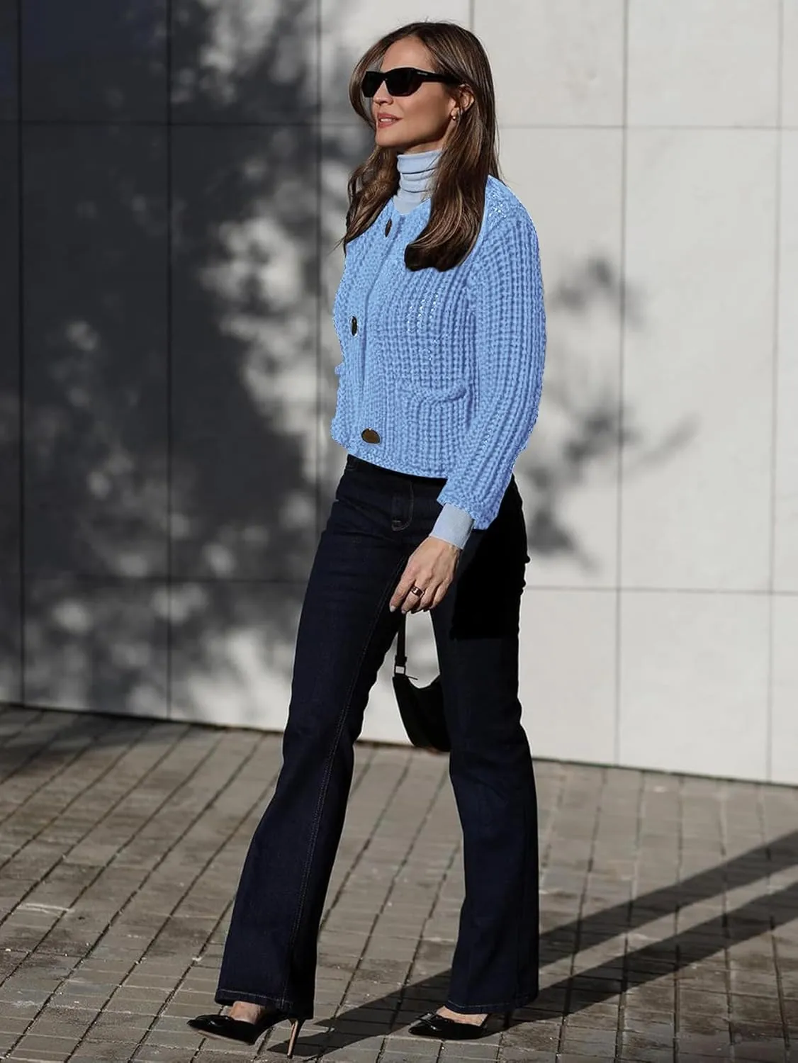 Cardigan Sweaters for Women Chunky Cropped Cardigan Sweater Open Front Button Down Knit Cardigan Sweater
