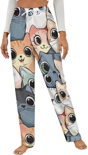 Cats Pattern Women's Pajama Pants Fleece Warm Pj Bottoms Sleepwear Lounge Pants Loungewear