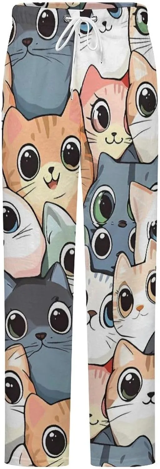 Cats Pattern Women's Pajama Pants Fleece Warm Pj Bottoms Sleepwear Lounge Pants Loungewear
