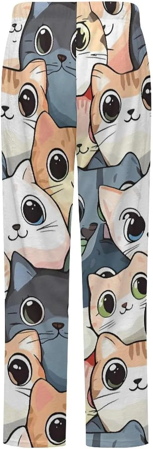 Cats Pattern Women's Pajama Pants Fleece Warm Pj Bottoms Sleepwear Lounge Pants Loungewear