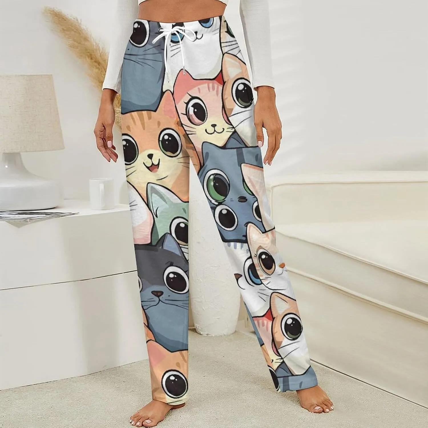 Cats Pattern Women's Pajama Pants Fleece Warm Pj Bottoms Sleepwear Lounge Pants Loungewear