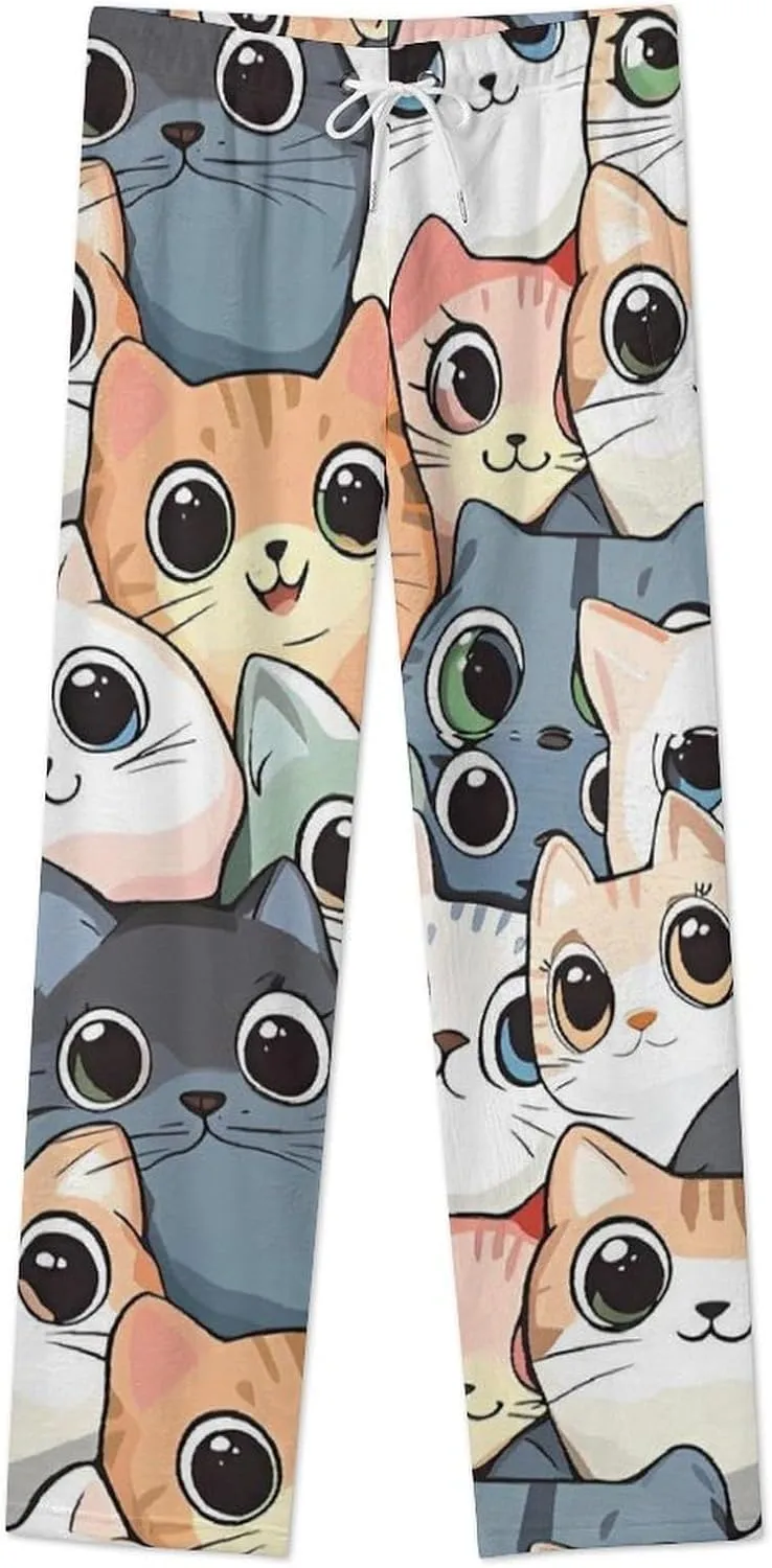 Cats Pattern Women's Pajama Pants Fleece Warm Pj Bottoms Sleepwear Lounge Pants Loungewear