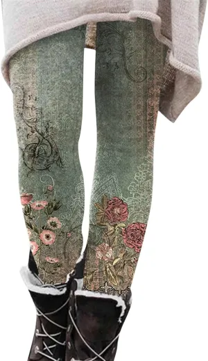 Cheap Patterned Compression Leggings for Women with Pockets Womens Plus Size Patterned Dress Pants Print Pants for Women Dressy Printed Leggings Women Workout High Waist Leggings Tummy Control