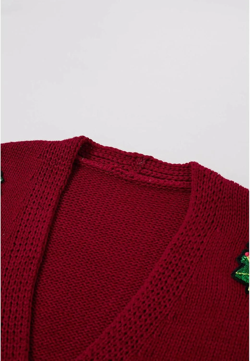 CHICWISH Women Knit Cardigan Sequin Christmas Tree V-Neck Christmas Cardigan Cute Xmas Holiday Sweaters Cardigan