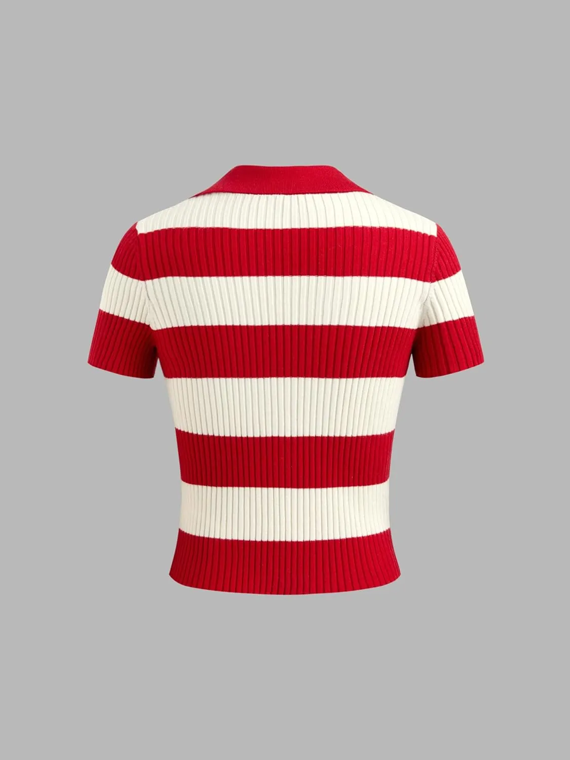 CIDER Striped Sweater Women Knit Polo Top Short Sleeve Regular Fit Casual Polo Neck Striped Knitwear