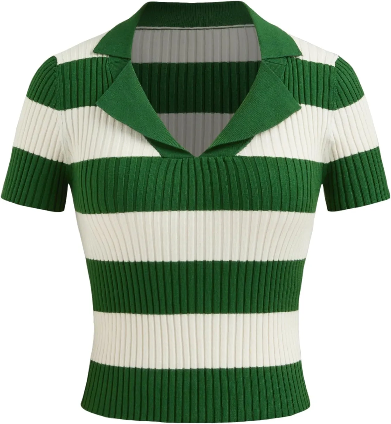 CIDER Striped Sweater Women Knit Polo Top Short Sleeve Regular Fit Casual Polo Neck Striped Knitwear