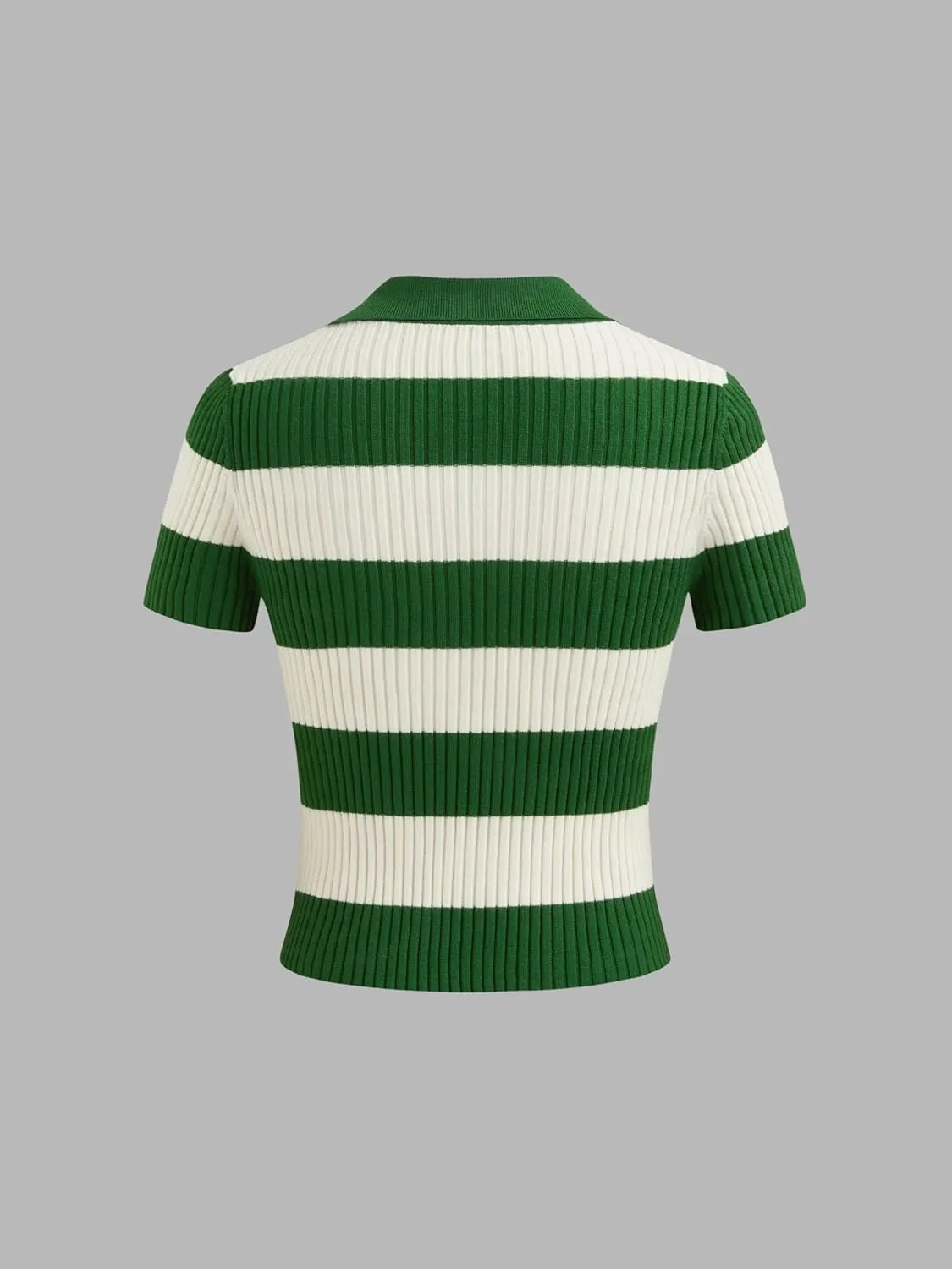 CIDER Striped Sweater Women Knit Polo Top Short Sleeve Regular Fit Casual Polo Neck Striped Knitwear