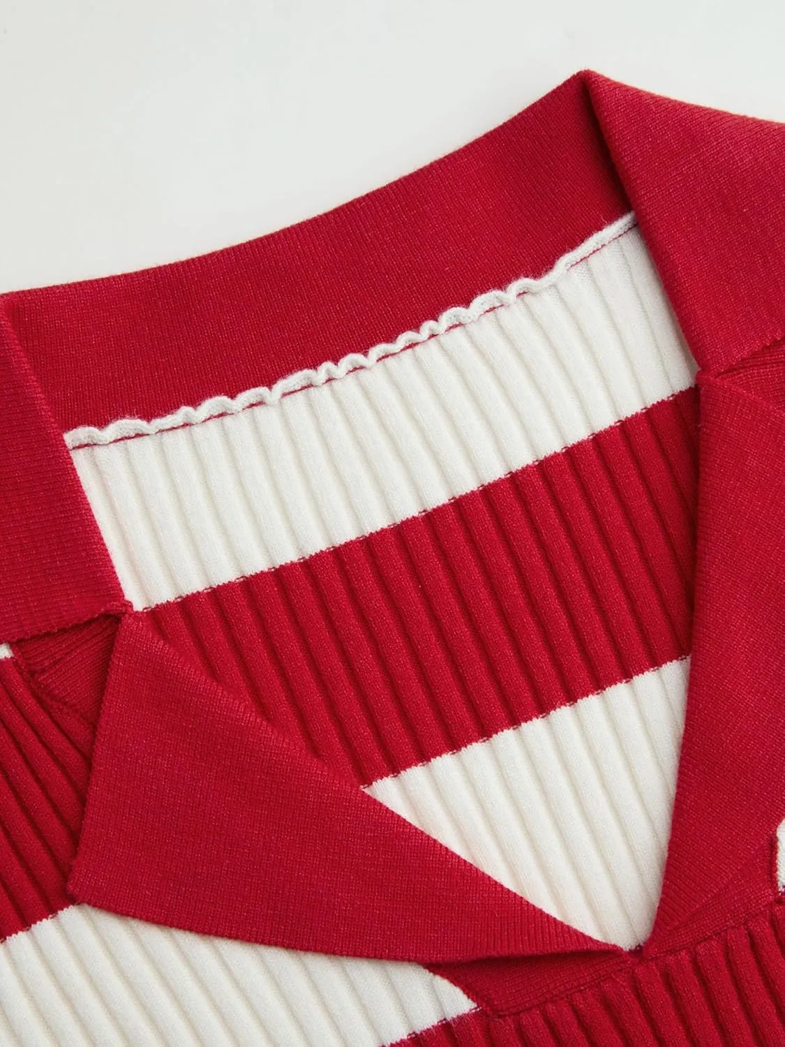 CIDER Striped Sweater Women Knit Polo Top Short Sleeve Regular Fit Casual Polo Neck Striped Knitwear