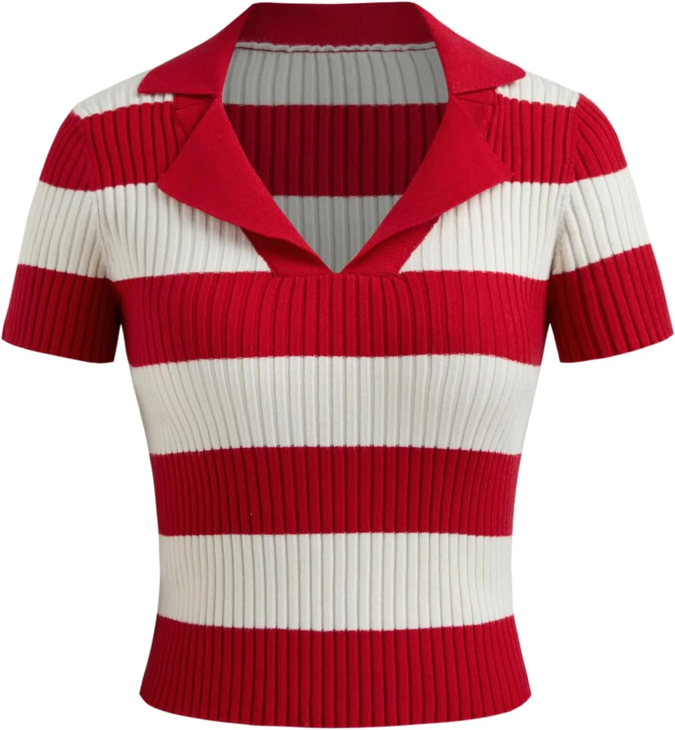 CIDER Striped Sweater Women Knit Polo Top Short Sleeve Regular Fit Casual Polo Neck Striped Knitwear