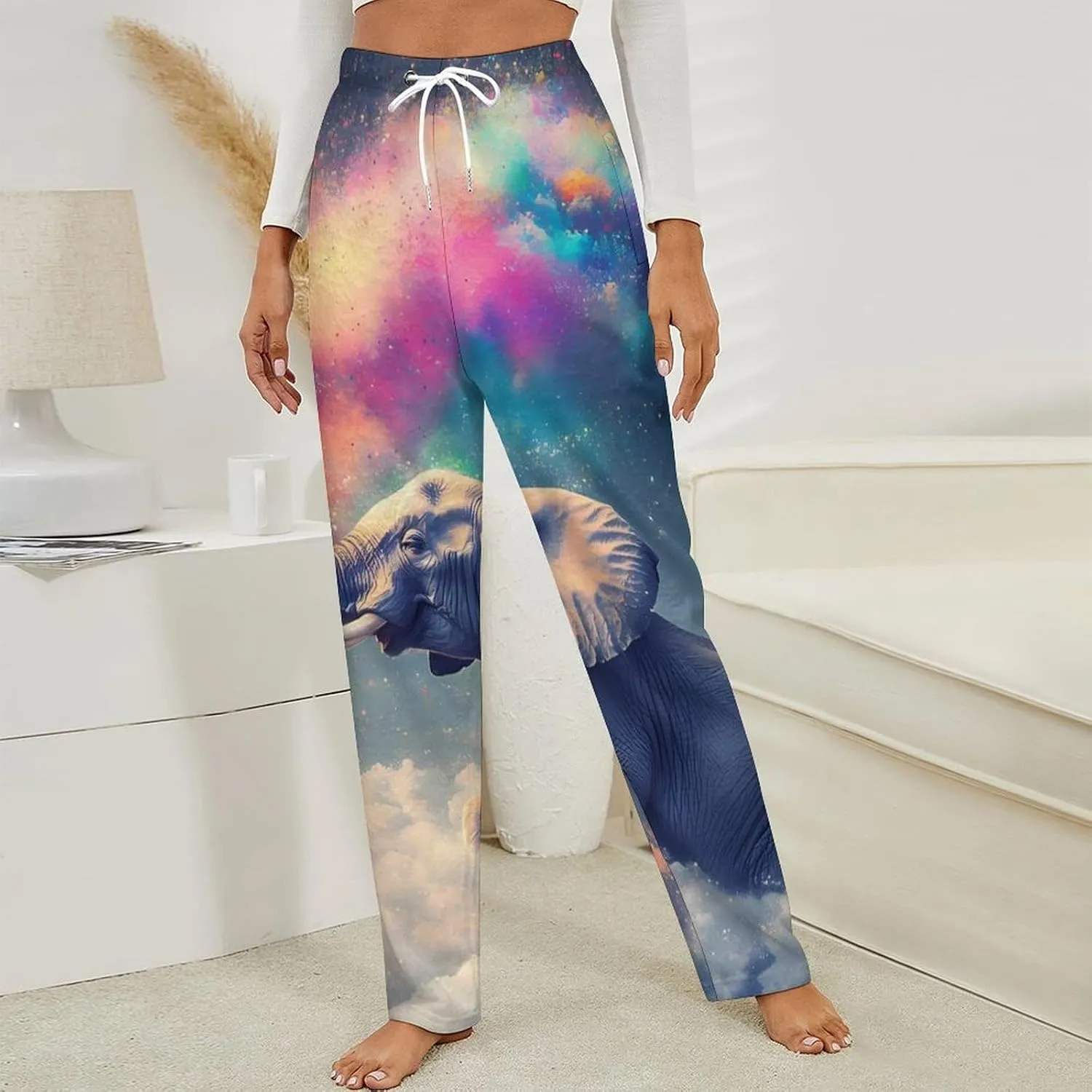 Colorful Star Gray Elephant Women's Pajama Pants Fleece Warm Pj Bottoms Sleepwear Lounge Pants Loungewear