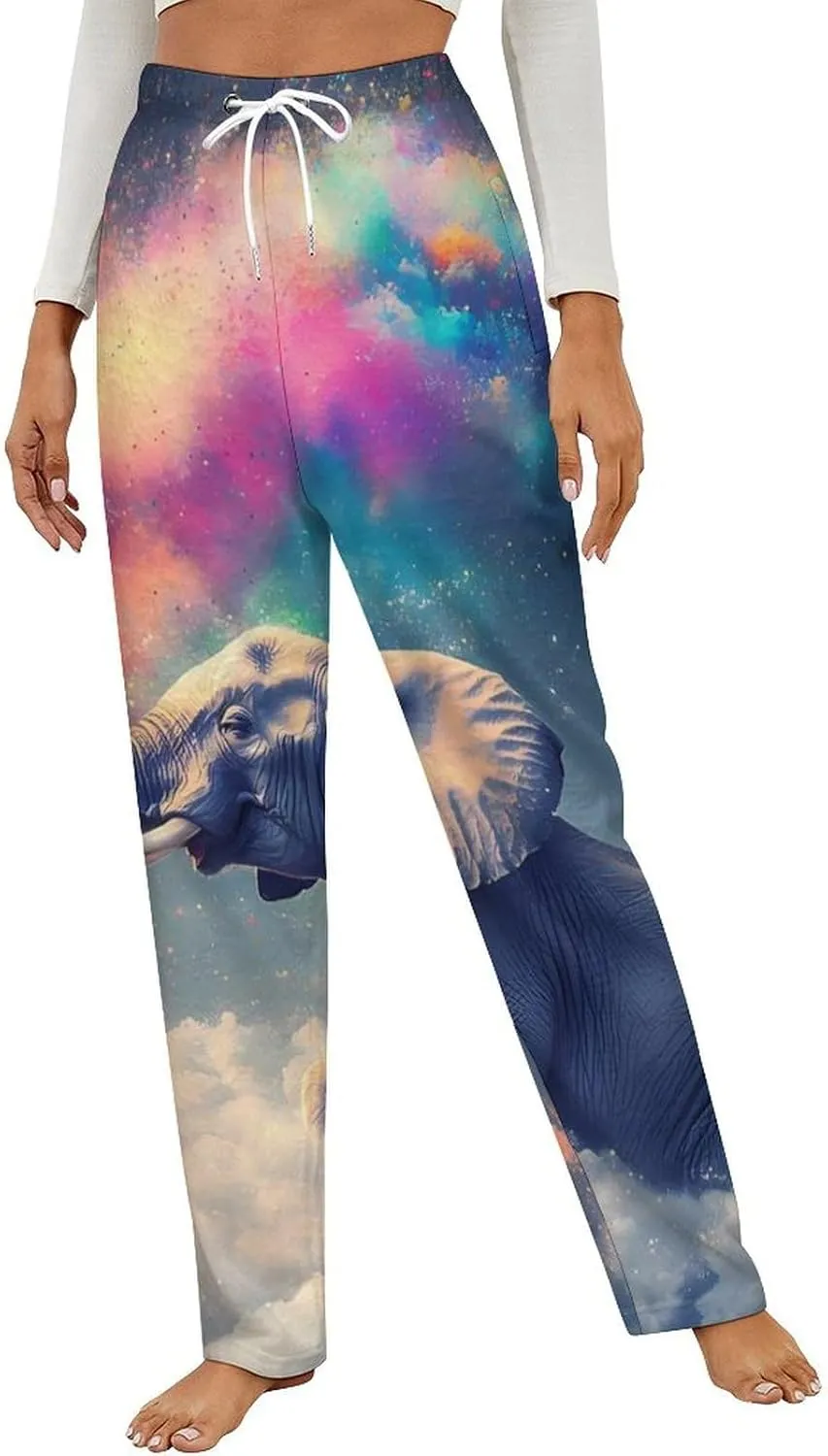 Colorful Star Gray Elephant Women's Pajama Pants Fleece Warm Pj Bottoms Sleepwear Lounge Pants Loungewear