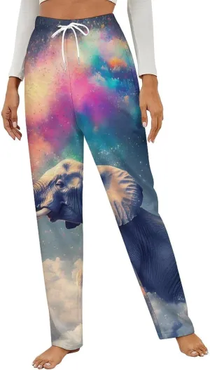 Colorful Star Gray Elephant Women's Pajama Pants Fleece Warm Pj Bottoms Sleepwear Lounge Pants Loungewear