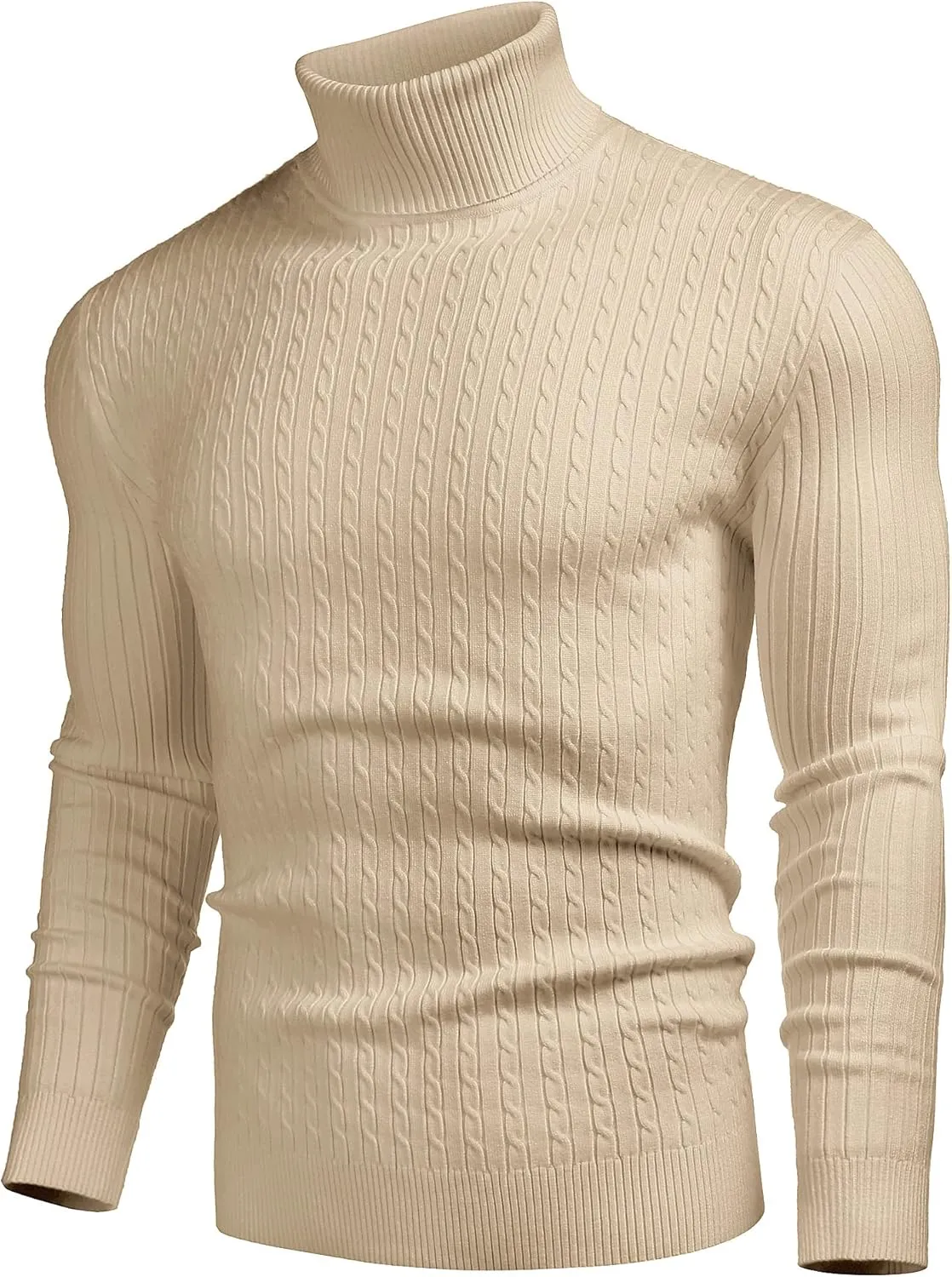 COOFANDY Men's Slim Fit Turtleneck Sweater Casual Twist Patterned Pullover Knitted Sweaters