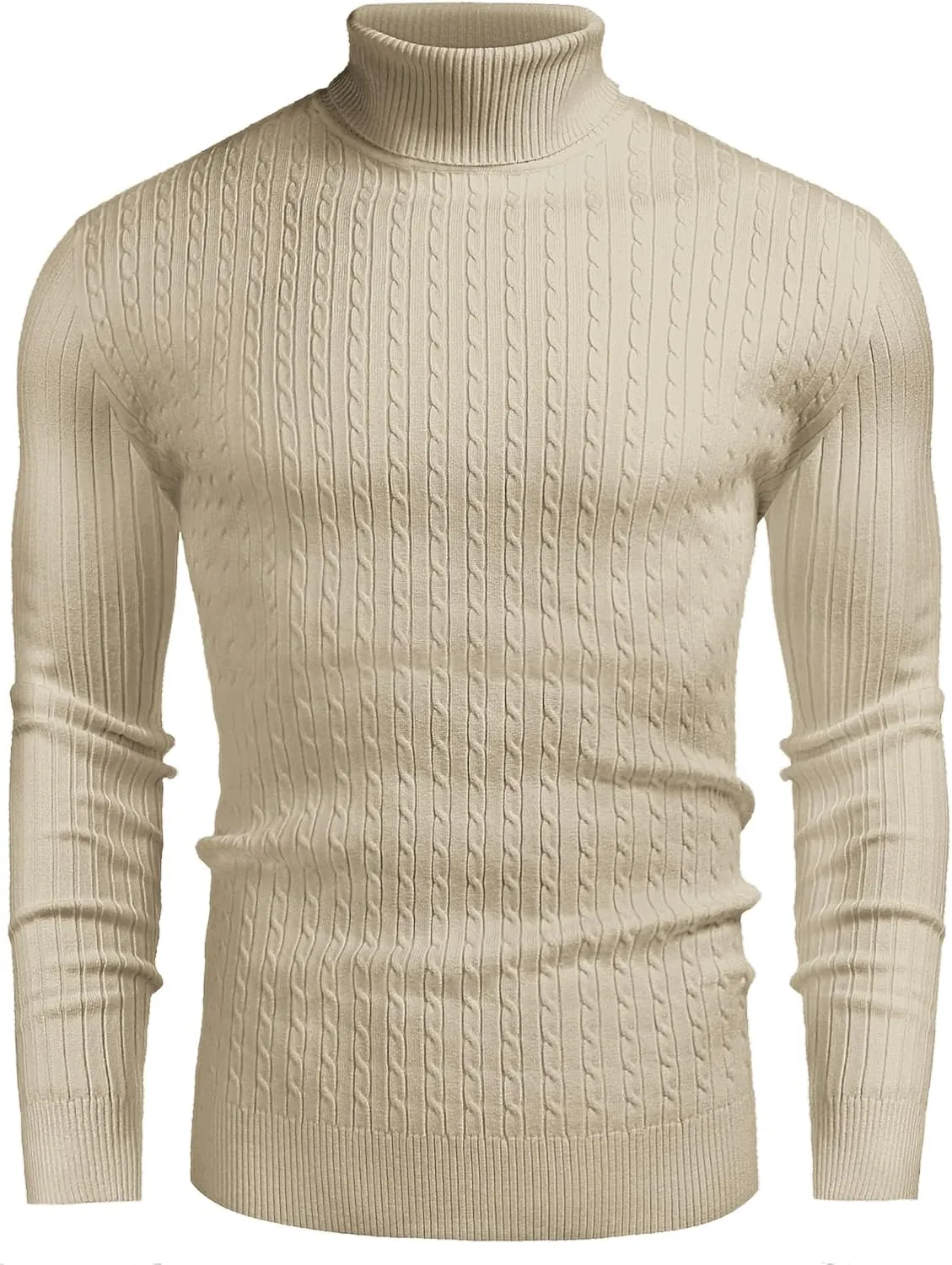 COOFANDY Men's Slim Fit Turtleneck Sweater Casual Twist Patterned Pullover Knitted Sweaters