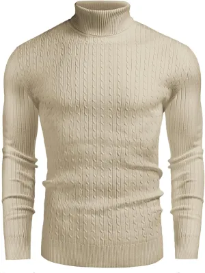 COOFANDY Men's Slim Fit Turtleneck Sweater Casual Twist Patterned Pullover Knitted Sweaters