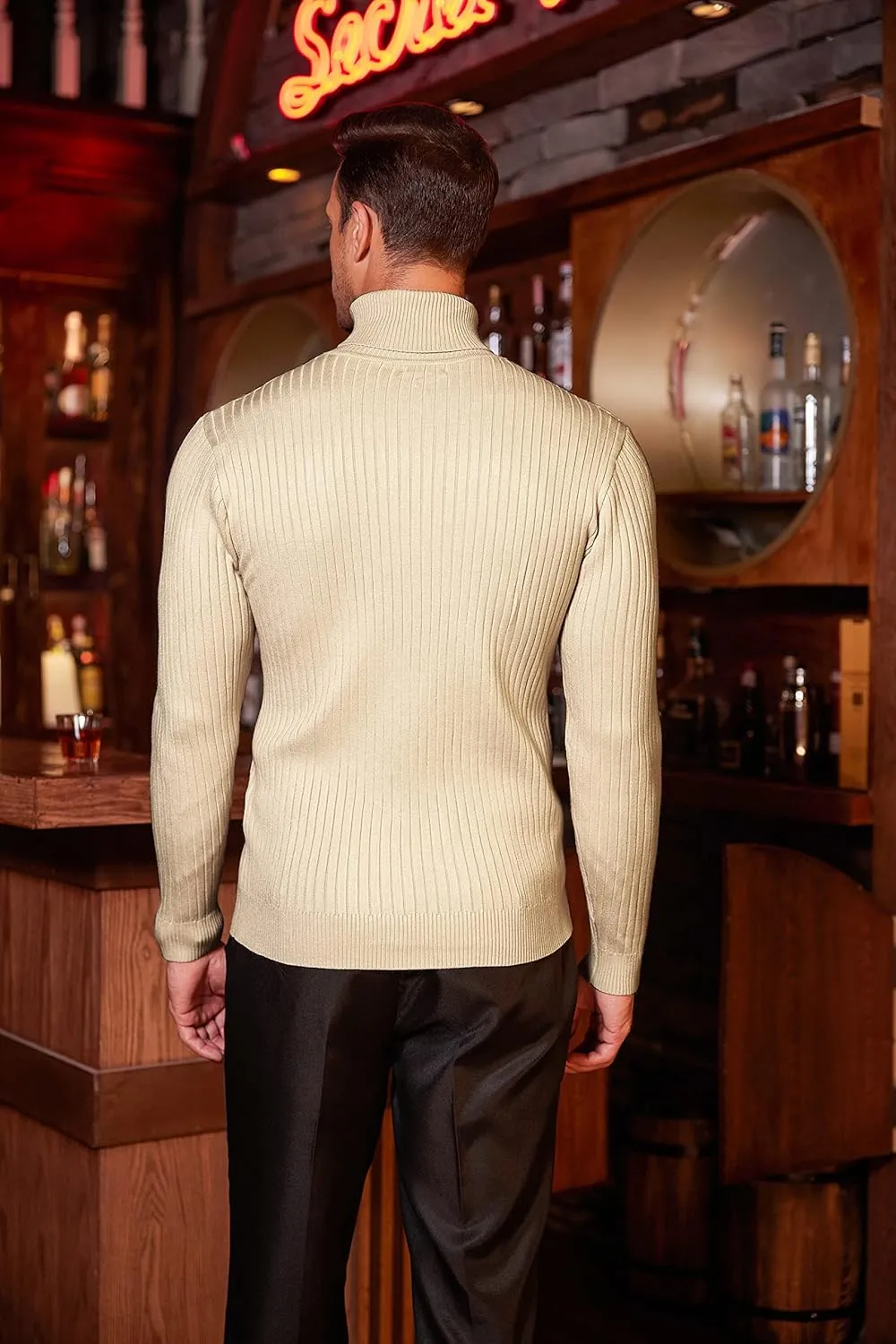 COOFANDY Men's Slim Fit Turtleneck Sweater Casual Twist Patterned Pullover Knitted Sweaters