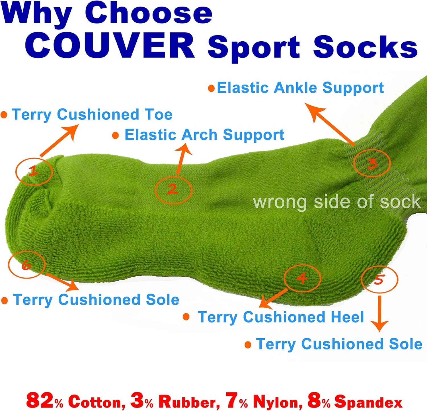 COUVER Men's Cushioned Knee High Sports Striped Socks
