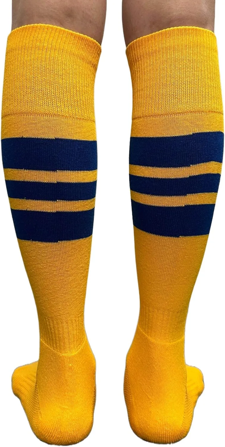 COUVER Men's Cushioned Knee High Sports Striped Socks