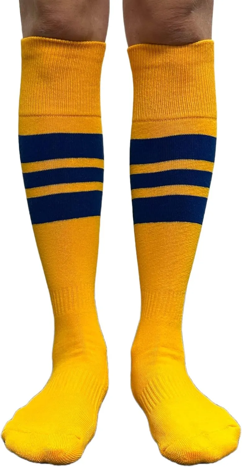 COUVER Men's Cushioned Knee High Sports Striped Socks
