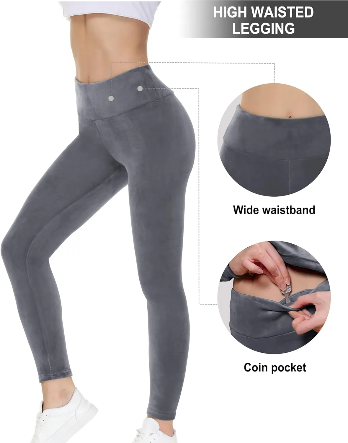 COZZIPLUS Women Velour Legging- High Waisted Buttery Soft Velvet Stretchy Legging